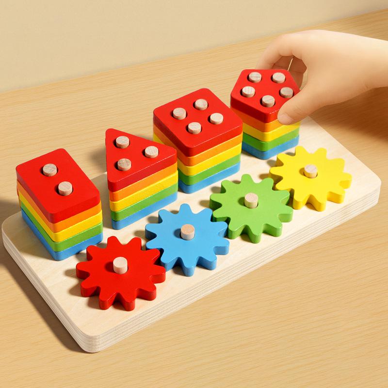 Giocattoli Montessori in Legno per Bambini Forma Geometrica Ordinatore di Colori Giocattolo Educativo Puzzle Impilabile Mattoncini Matematici per Bambini