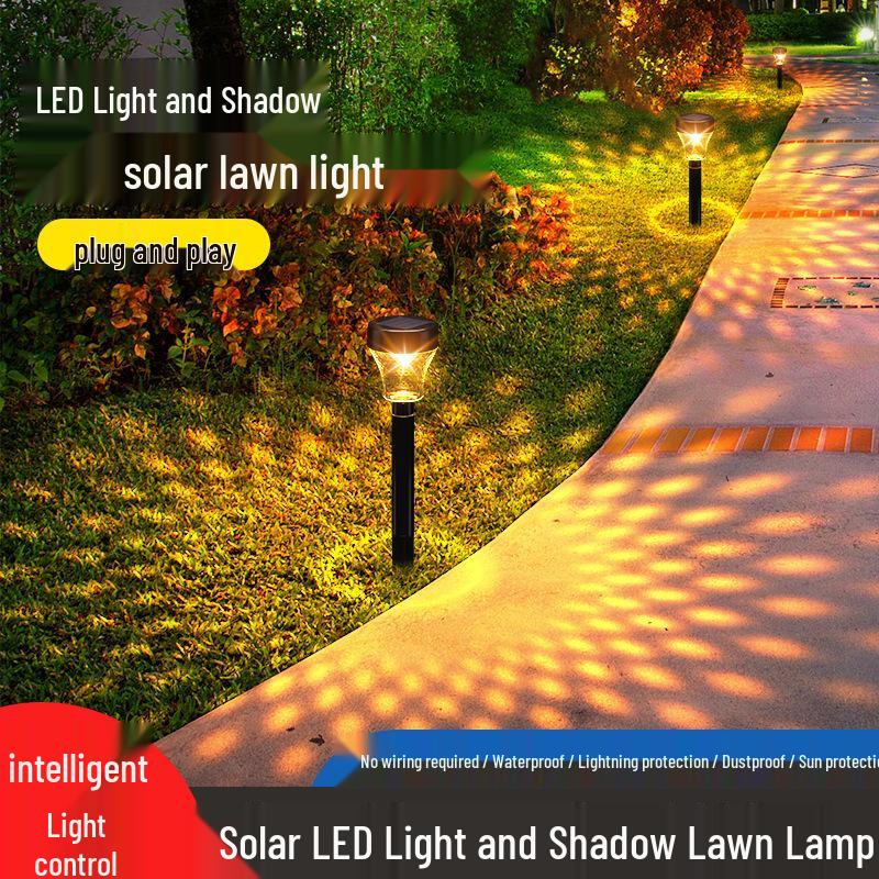 Outdoor Waterproof Solar Lawn Lamp - New Model with Courtyard Projection, Ground Plug, and Light & Shadow Path Decoration