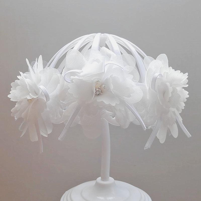 Korean Baby Girl Lace Flower Headband with 3D Beaded Design