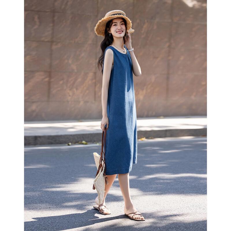 Demana Cloud Cotton Retro Sleeveless Denim Midi Dress