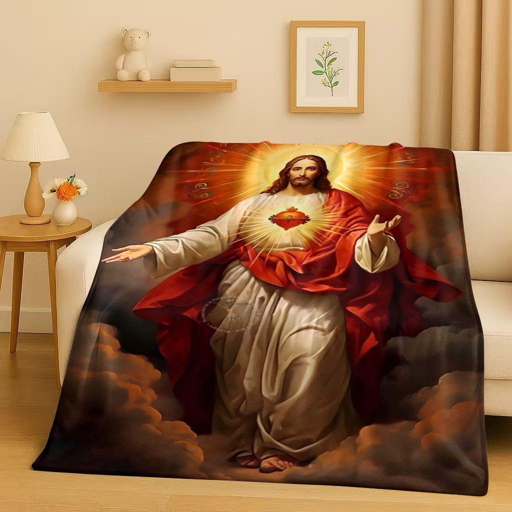 Classic Jesus Virgin Mary Art Flannel Blanket,Ultra Soft Warm Plush Throw for Home Bedroom Bed Sofa Cover Office Travel Gift Kid