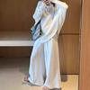 Women's Plus Size High-Waisted Wide-Leg Pants, Winter/Autumn, Loose-Fit, Floor-Length, Versatile White Slimming Design