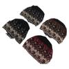 4 Pcs Women Muslim Inner Hijab Cap Black Wine Red Navy Blue Coffee Color Lace Cotton Embroidered Und