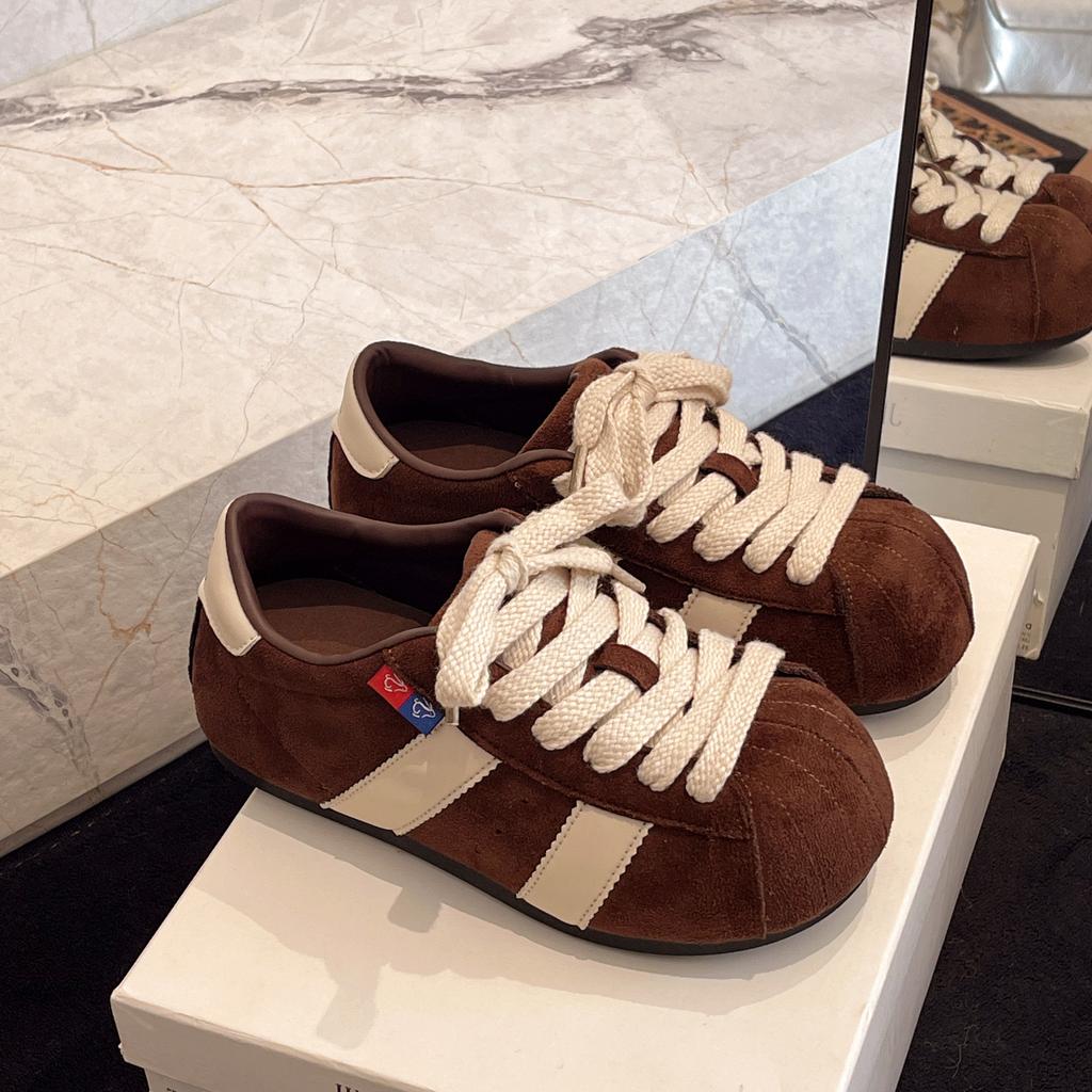 Retro Maillard color matching board shoes women's 2025 autumn new flat bottom inner height increase leisure sports Forrest Gump training shoes