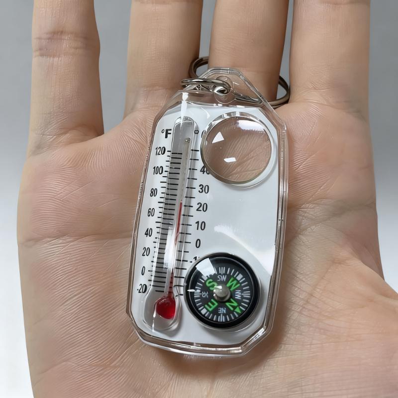 3-in-1 Keychain, Equipped with A Liquid Free Thermometer, Reliable Compass, and Magnifying Glass Suitable for Travel and Camping