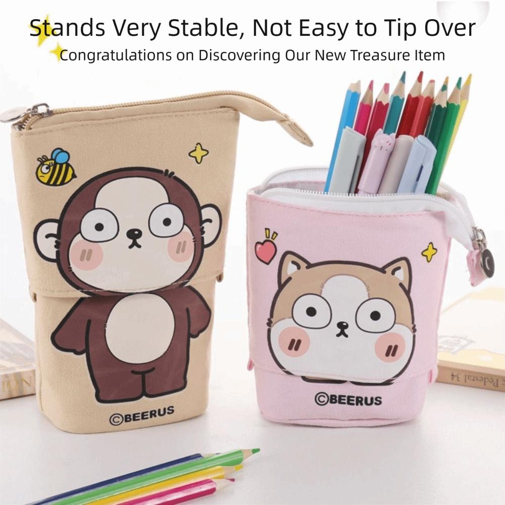 Pop Up Design Zipper Storage Box Large Capacity Pen Holder Girls Boys Pen Box Stationery Gift