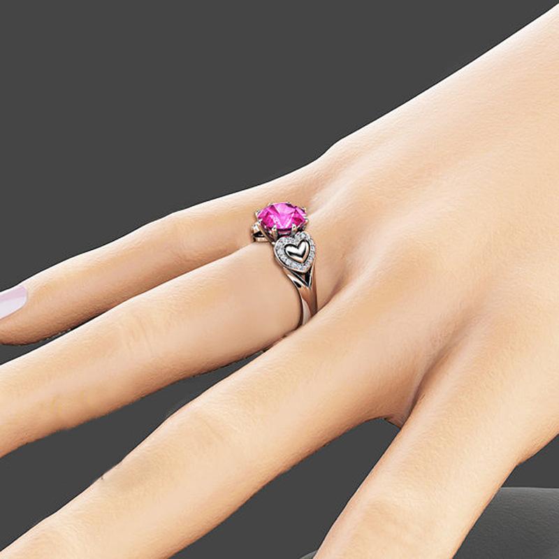 Ebay Fashion And Popular Love Shape Pink Zircon Crystal Micro-Set Ring Platinum Plated Ring Jewelry