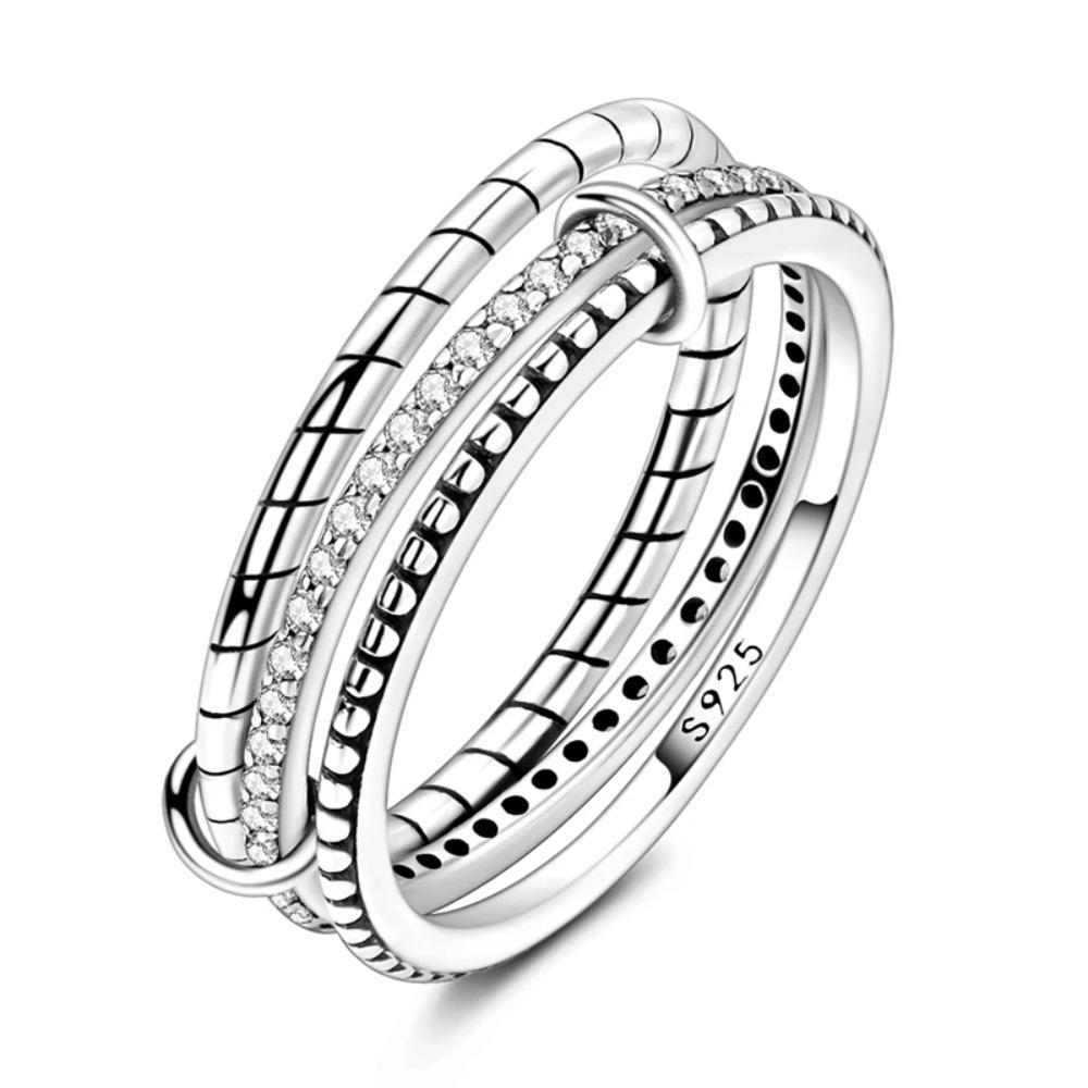 925 Silver Shine Zircon Ring Original Stone Multi Layer Wide Rings For Women Fine Jewelry Wedding Party Gift