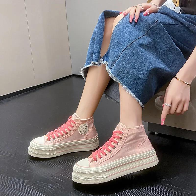 Modische Damen Canvas Schuhe High Top Lässige Bequeme Schuhe für Damen 2024 Plateau Vielseitige Sneaker Personalisierte Skate Schuhe