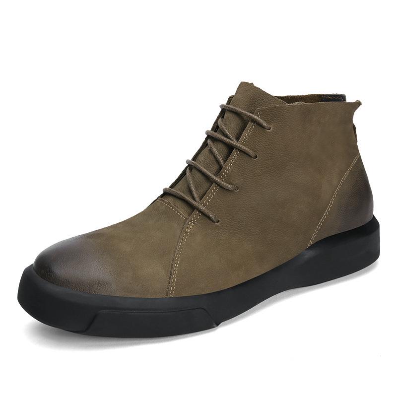 Men s Plus Size Mid-Top Leather Work Boots - Autumn/Winter, Casual Martin Style, Velvet Warm Lining 46