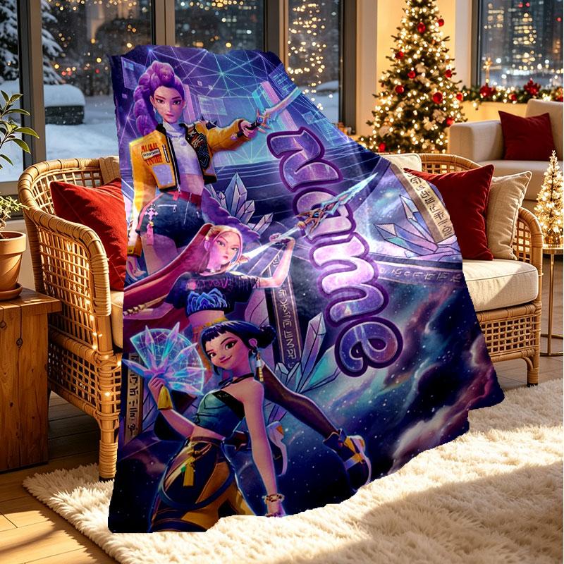 Custom Name Personalized Demon Hunters Kpop Print Blanket, Home Decor, Bedroom, Sofa, Camping, Couch, Gifts for Birthday Christmas