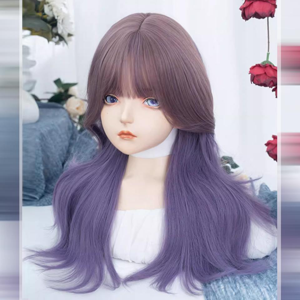 WTB Synthetic Lolita Wig Female Mysterious Elegant Purple Gradient Long Curly Hair With Bangs Christmas Cosplay Party Wig