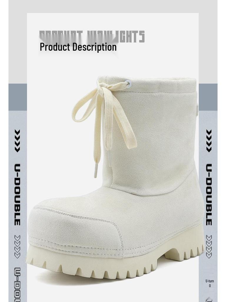 Women's 2025 Winter Thick-Soled Snow Boots: Fashionable, Non-Slip, Ugly-Cute Ski Boots with Drawstring for Big Toes; Thickened and Warm.