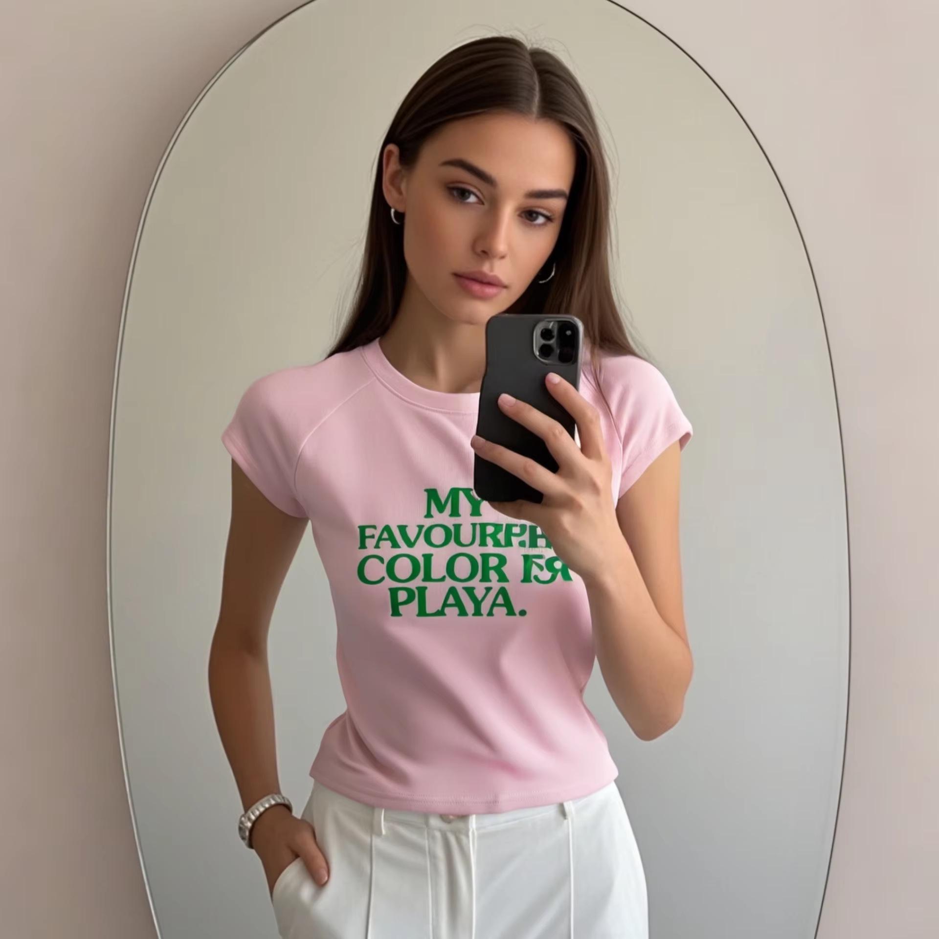

Spring/Summer 2025 Women s Slim Fit Round Neck Letter Print T-Shirt Medium
