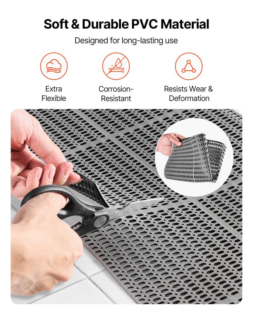 VEVOR Drainage Mat, 90 X 1500 Cm, PVC Non Slip Commercial Floor Mat, Wet Area Water Drain Splash Matting Hollow Doormat Roll
