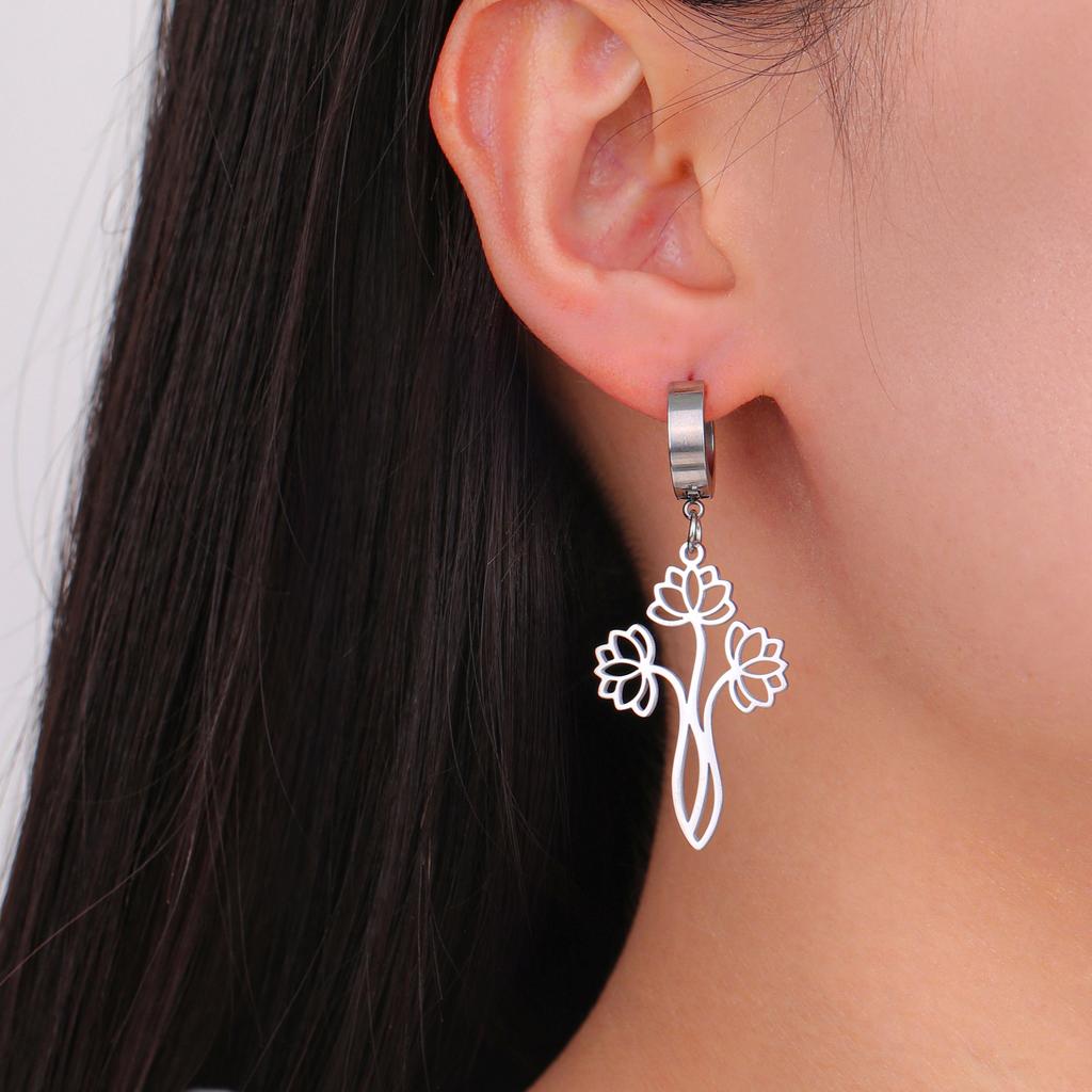 Lucktune Lotus Yoga Buddhism Flower Pendant Earrings Stainless Steel Women's Earring Gold Color Jewelry Date Party Gift Sale
