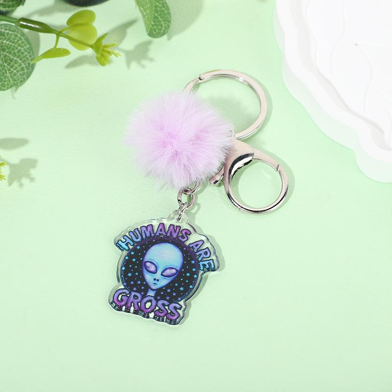 Acrylic Faux Rabbit Fur Halloween Keychain Alien Butterfly Women Key Ring Tarot Card Elk Keychain