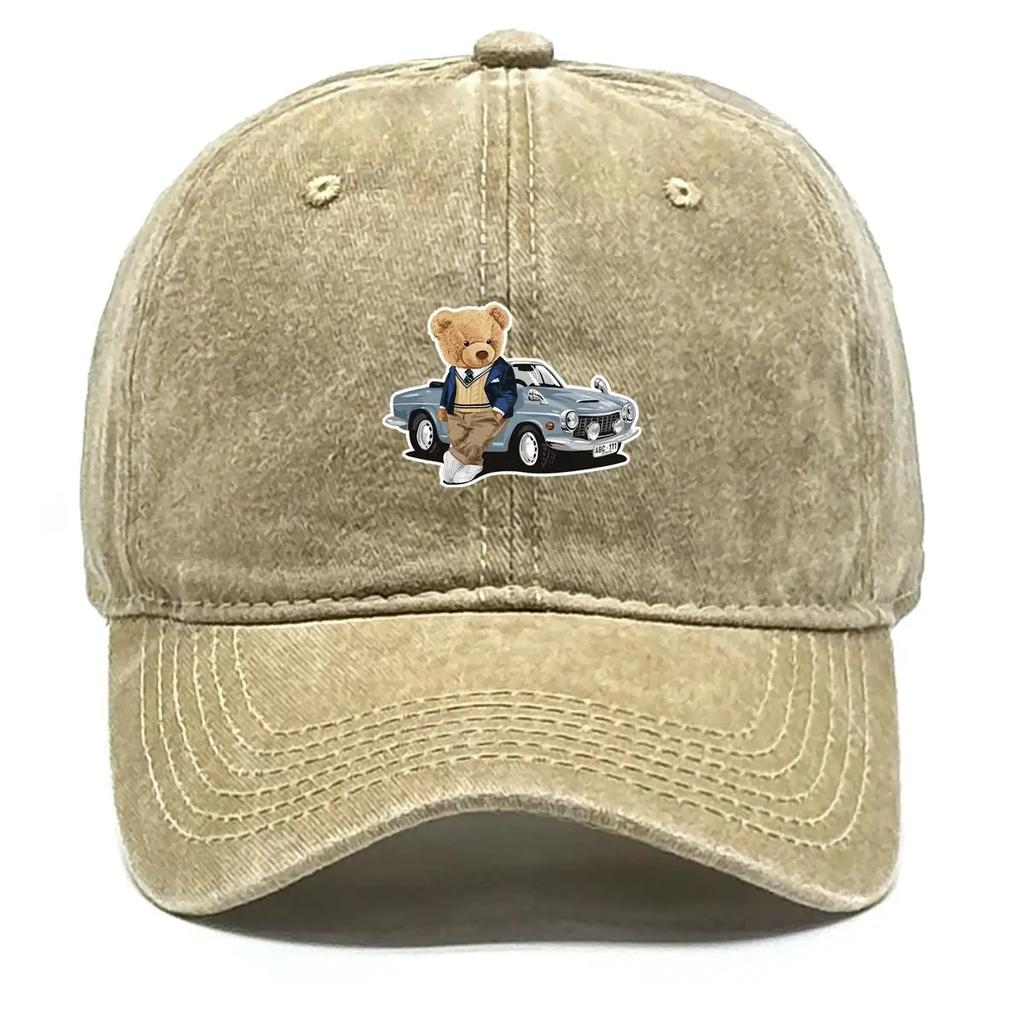 Bear Car Print Baseball Cap Animal Dad Hat Adjustable Sun Hat Men Women Urban Style Hiking Travel Sports Hat Sun Protection