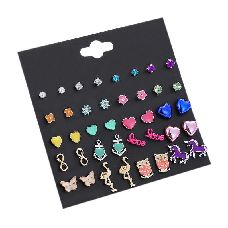 Korean version of versatile animal fruit combination set cute stud earrings female niche simple high-end rose flower earrings