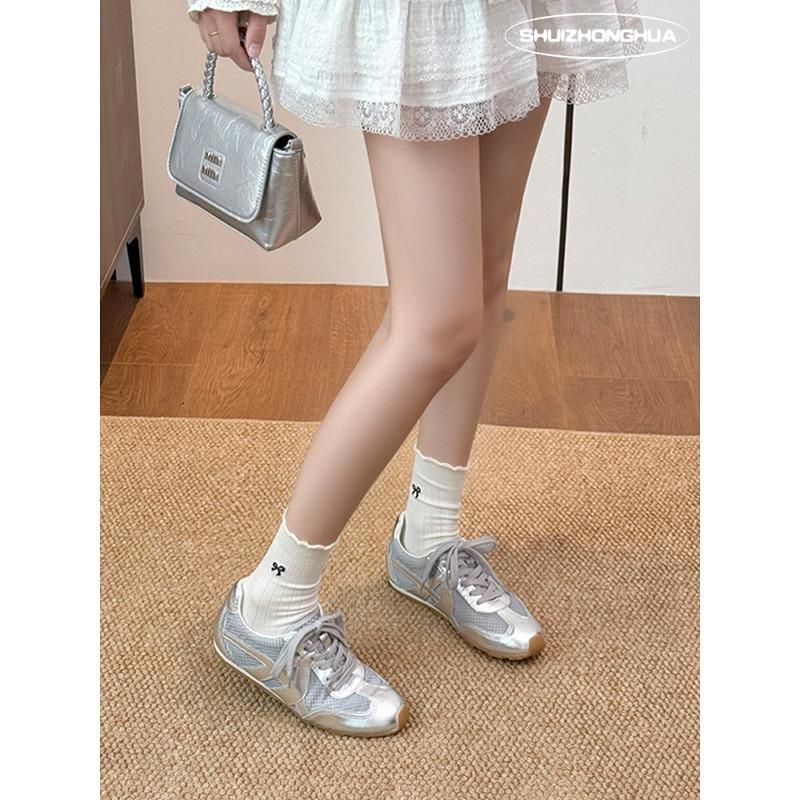 Cowhide Version Breathable Leather Mesh Color Matching Soft Sole Casual Women's Lightweight Versatile Flat-soled Sports Shoes