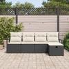 5 Piece Sofa Set with Cushions Black and Cream Poly Rattan