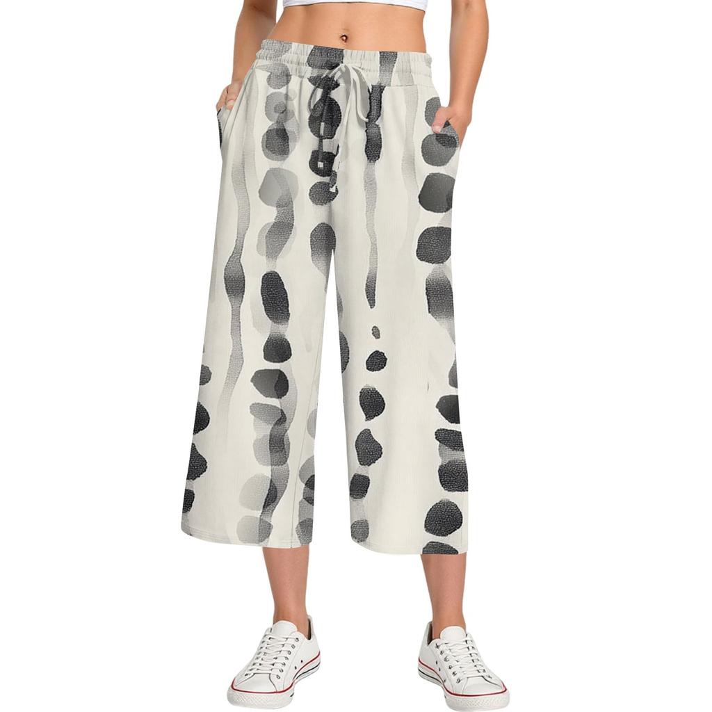 Damen Sommer Hohe Taille Bedruckte Freizeit-Sportbekleidung Lässige Cropped-Hose Weite Hose