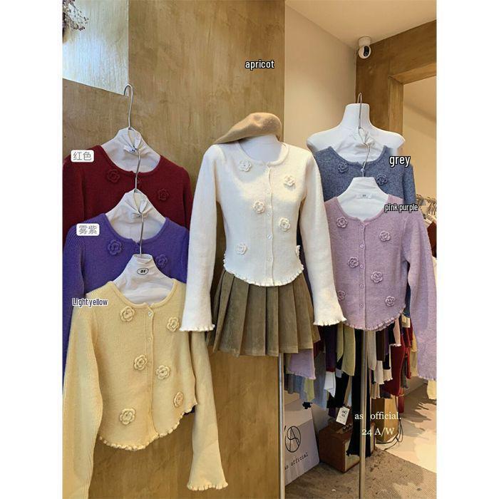 

Красный вязаный свитер с 3D-цветком Ancola: Женский осенне-зимний шикарный топ с оборками, приталенного силуэта One Size серый