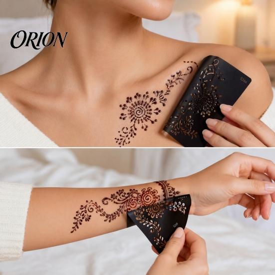 Wedding Henna Stencil Reusable Indian Tattoo Stencils, Mehndi Hand Painting Templates, Bohemian Style DIY Flower Pattern for Body Art, Festival Makeup