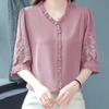 Women's Clothing Temperament Solid Short Sleeve V-neck Pullovers Loose Patchwork Embroidery Elegant Fashion Casual T-Shirts