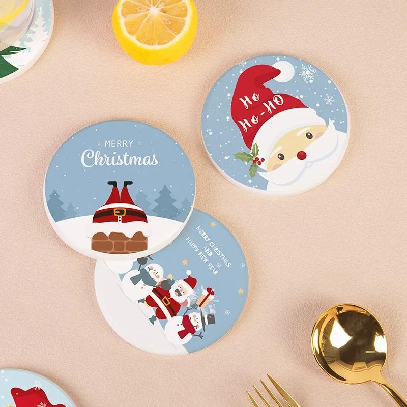 Diatomite Absorbent Coasters Christmas Decoration Anti-slip High-Temperature cup mat Heat Insulation Hot pad Dining Table Decor