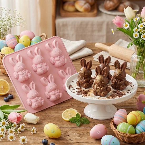 Easter Bunny Mold Set 3D Silicone Ice Tray Food-Grade Safe BPA-Free Non-Stick Easter Bunny Shape Mold for Baking Chocolate Cake Jelly Fudge Snacks