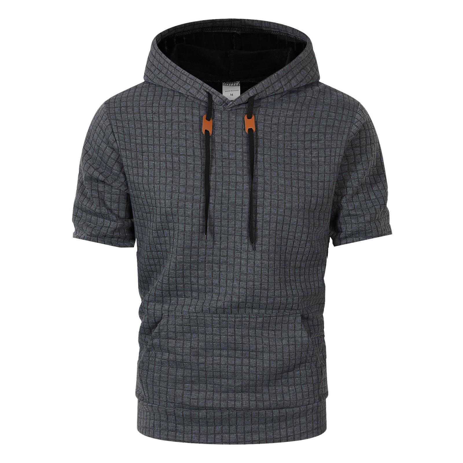 

Мужская летняя футболка с коротким рукавом и капюшоном. Повседневная футболка с капюшоном и завязками на шнурке. L