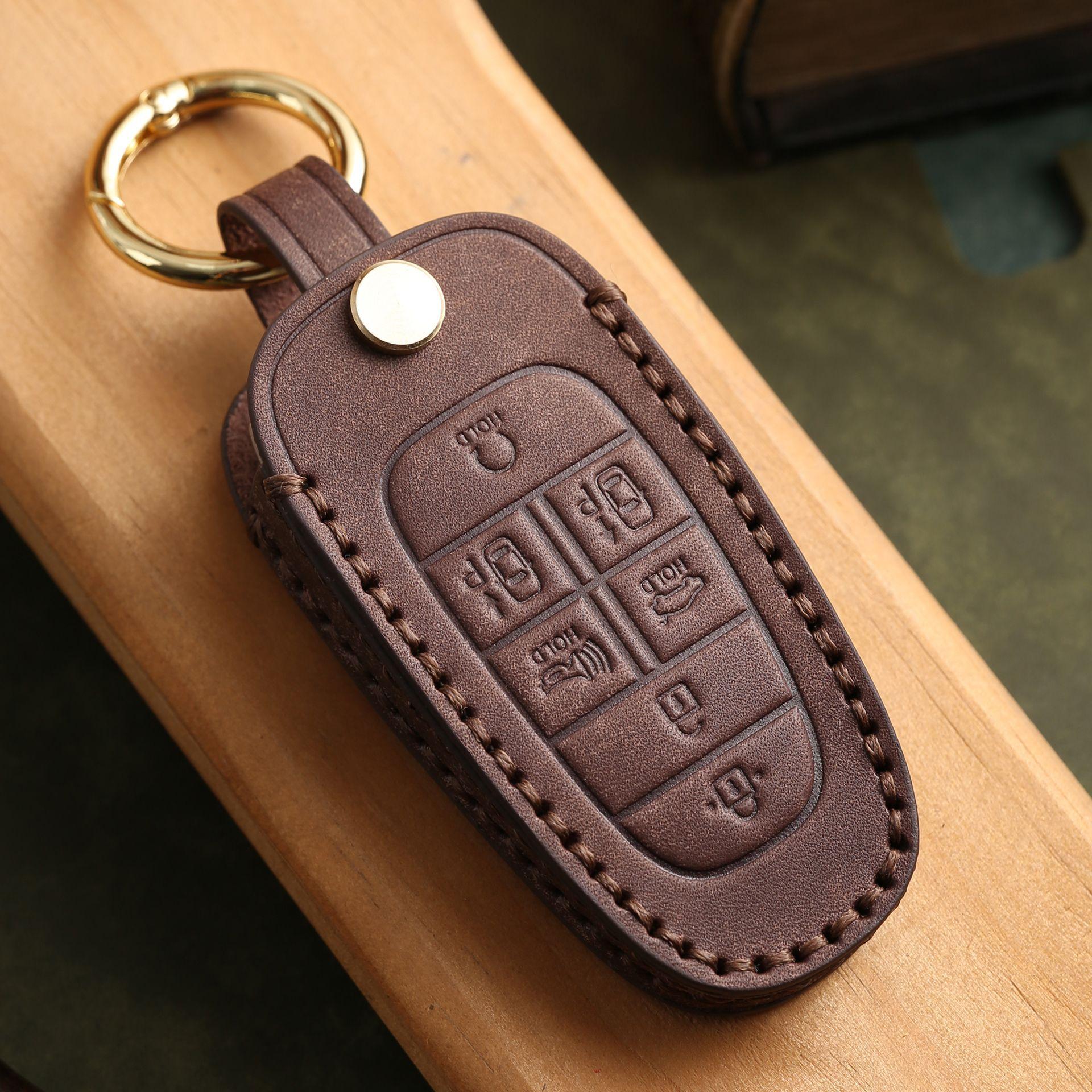 

Car Key Cover Is Suitable For Korea S Hyundai 7-Key Sonata Tusheng Handmade Real Cowhide Key Bag коричневый
