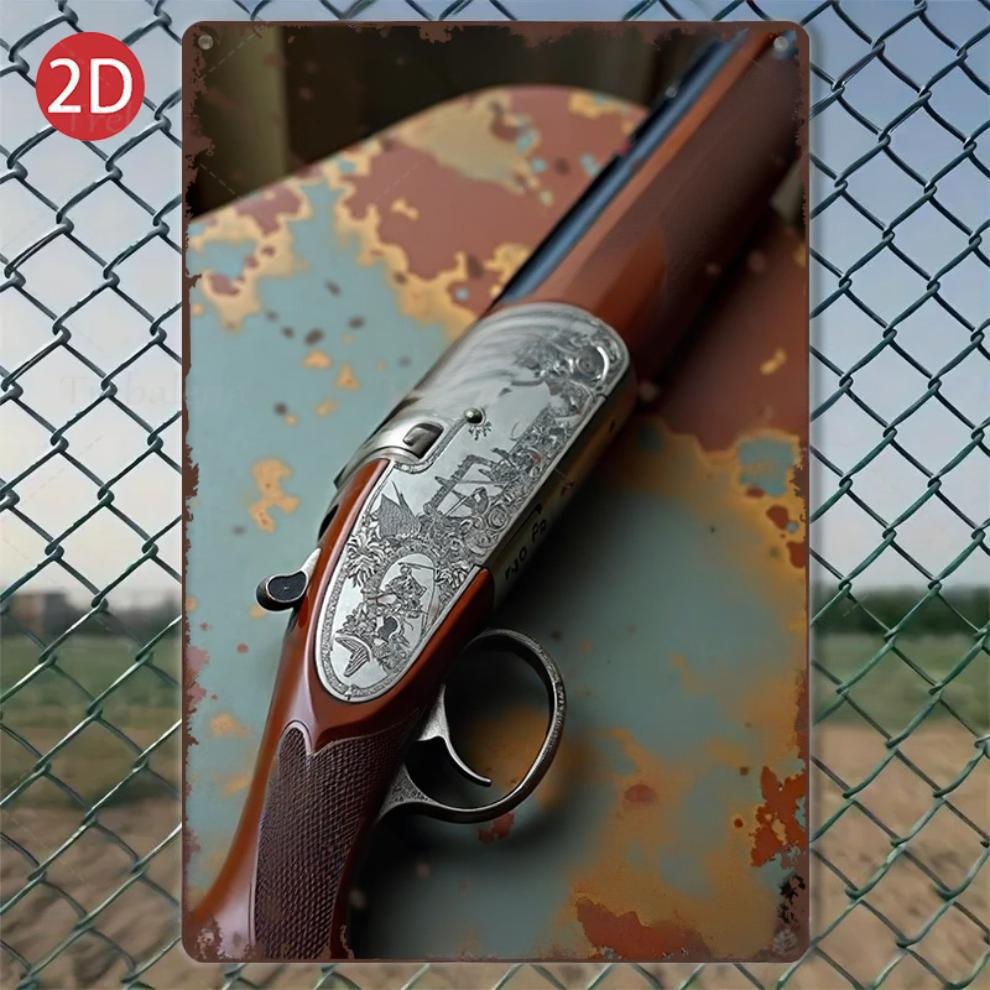 1PC 2D Flat 8*12inch Metal Sign Vintage Shotgun Rustic Metal Art Decor