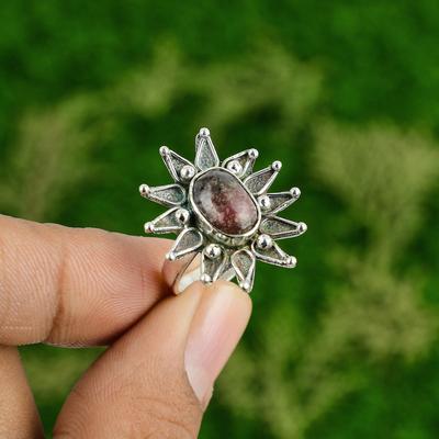 Rhodonite Stone Anniversary Flower Daughter Promise Statement Ring 925 Silver