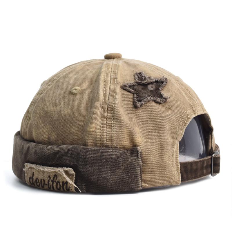 Retro Washed Color Docker Cap Without Visor Star Splicing Brimless Caps Letter Adjustable Beanie Hat Vintage Style Hip Hop