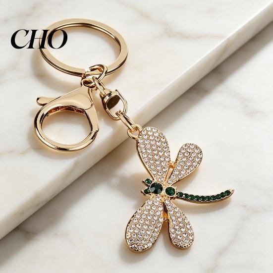 Simple Style Pendant Bag Rhinestones Dragonfly Charm Zinc Alloy Keychain Sweet Girl Electroplated Finish Easy Hang Lobster Clasp Key Holder Durable