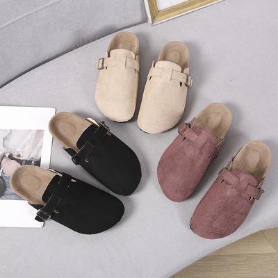 Kadın Ayakkabıları Kadın Kapalı Burun Terlikler İnek Süet Deri Takunyalar Kadın Sandaletleri Retro Moda Bahçe Mule Takunya Kaydırak 2024 Yeni