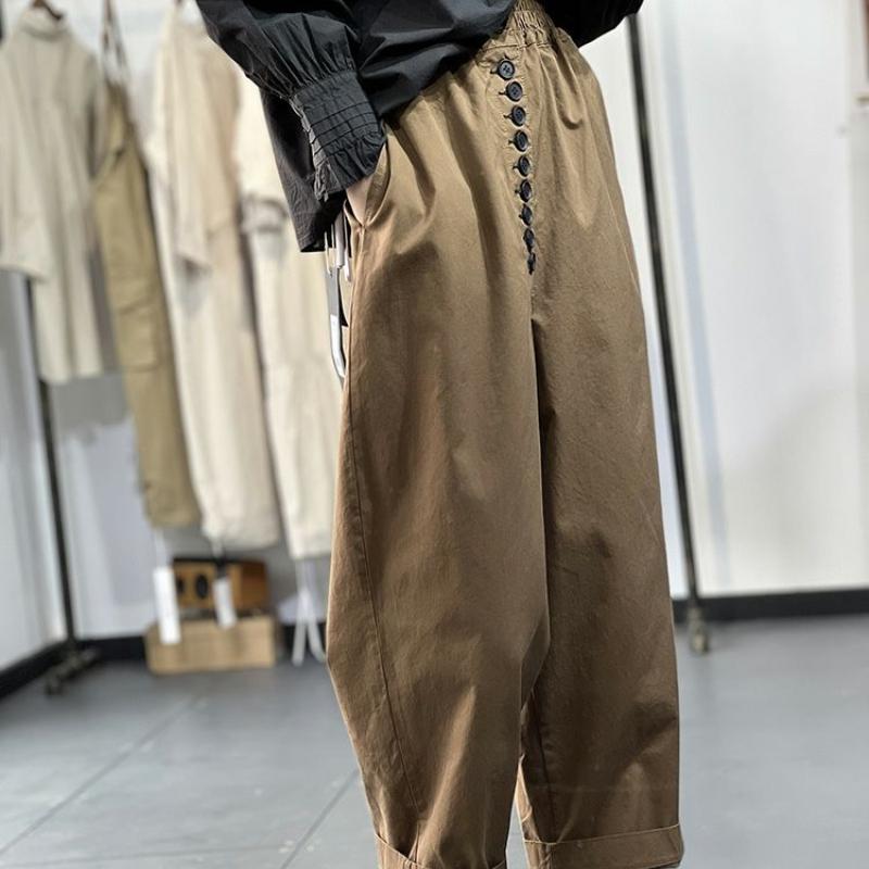 Spring-Autumn Artistic Retro Plus Size Women's Long Pants Loose Slim-Fit Versatile Solid Color Harem Slouch Pants