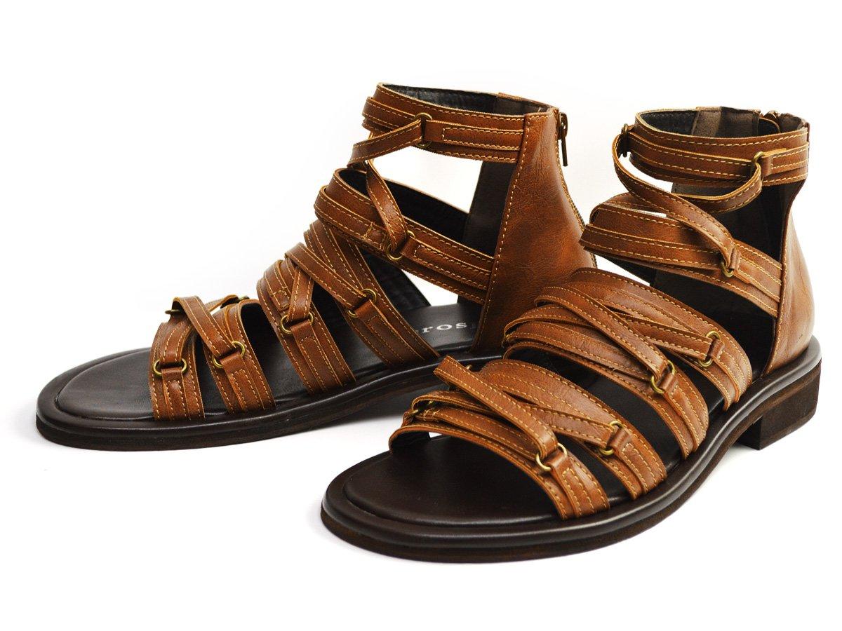 

Gino Men s Gladiator Sandals, Summer Shoes, Boots, Back Zipper, Casual Shoes, Size L (26.5cm-27cm), Camel