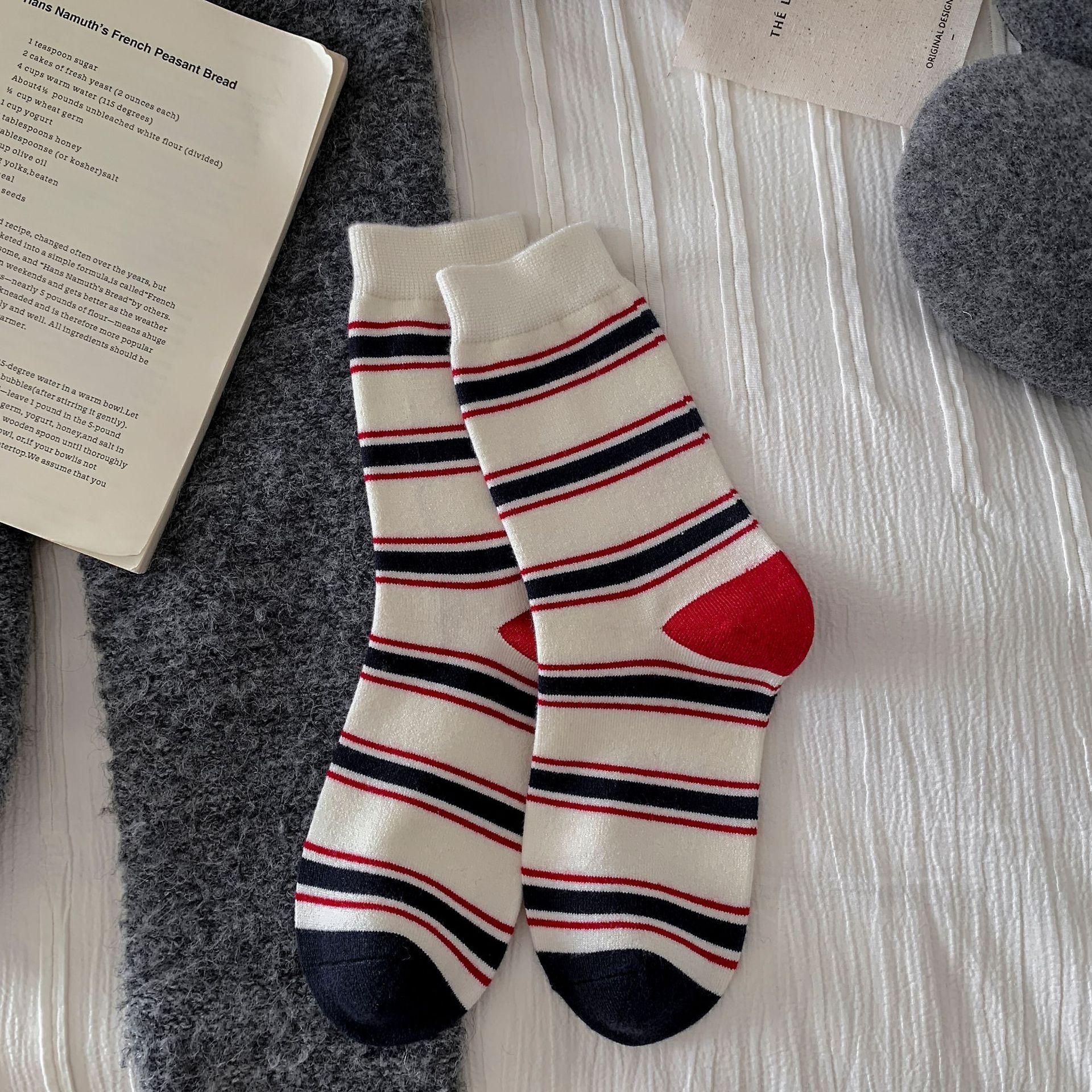 Cashmere Navy Blue Polka Dot Socks Medium Tube Socks Warm Thickened Cartoon Red Scarf Puppy Stacking Socks One size