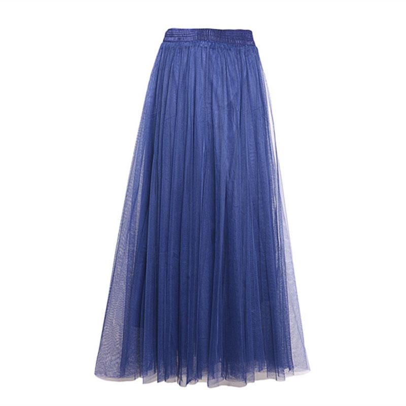 Autumn Winter Green Floor-Length Tulle Skirt Women Casual Long Maxi Skirt High Waist Pleated Skirt Female Mesh Party Skirt White