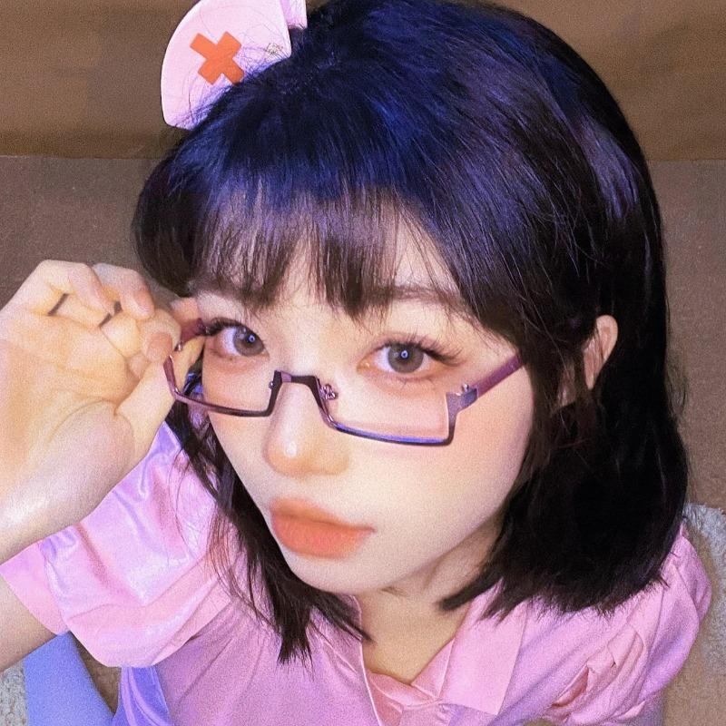 2026 Y2K Japanese Half-Frame Glasses Women Cosplay Red Black Vintage Metal Square No Lense Cosplay Eyeglasses Frame Decoration