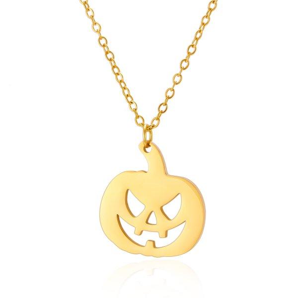 316L Stainless Steel Halloween Ghost Pendant Pumpkin Necklace for Women Men Gold Color Cat Necklace Friendship Jewelry Gift
