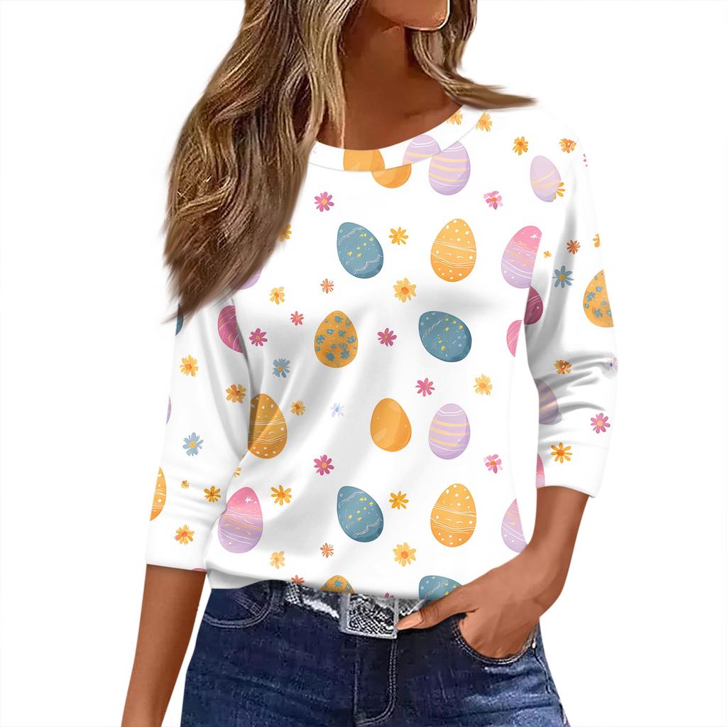 Damen T-Shirt mit Weihnachtsdruck, 3/4-Ärmel, für den Alltag, Wochenendmode, Basic, Rundhalsausschnitt, normales Oberteil