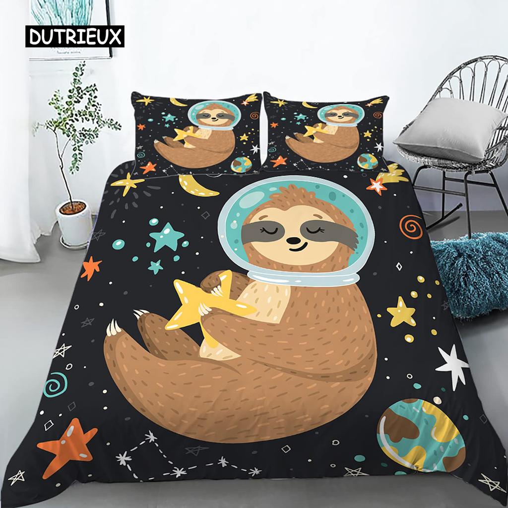 Zestaw Poszwy na Kołdrę Leniwiec Rozmiar Twin Kreskówkowy Leniwiec Poszwa na Kołdrę Zestaw Pościeli dla Dzieci Dziewcząt Chłopców Słodki Zwierzę Poliestrowa Poszwa na Kołdrę