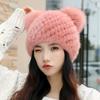 New Mink Hair Hat Warm Woven Wool Fox Hair Ball Cute Mickey Hat Fur Milliner Autumn and Winter