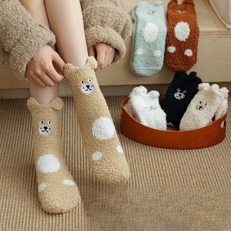 Coral Fleece Socks for Girls, Cute Plush Sleeping Socks for Autumn and Winter, Thickened Warm Thick Socks, Home Floor Socks for Winter