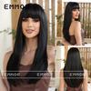 Perruque brune longue et lisse avec frange: Ensemble de tête complète de style européen et américain, à la mode et naturel