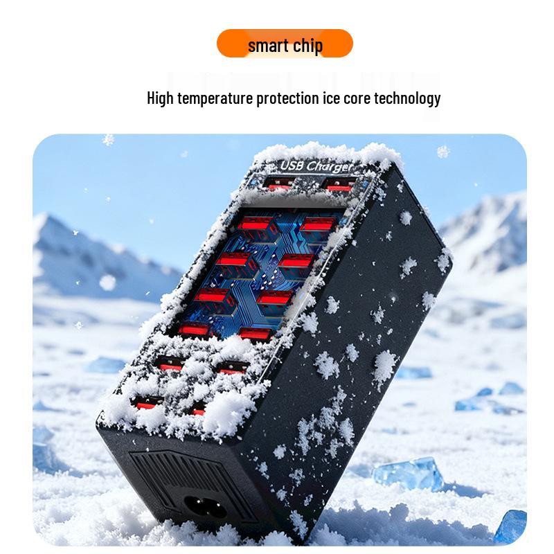 14-Port Smart USB Charger, 60W Multi-Port Mobile Phone Charging Hub for Office & Live Streaming